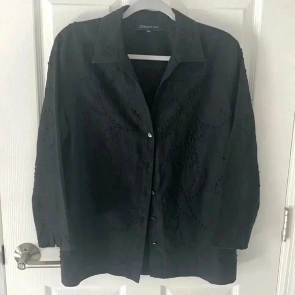 Jones New York Black Linen Blouse Size Large - Picture 1 of 10